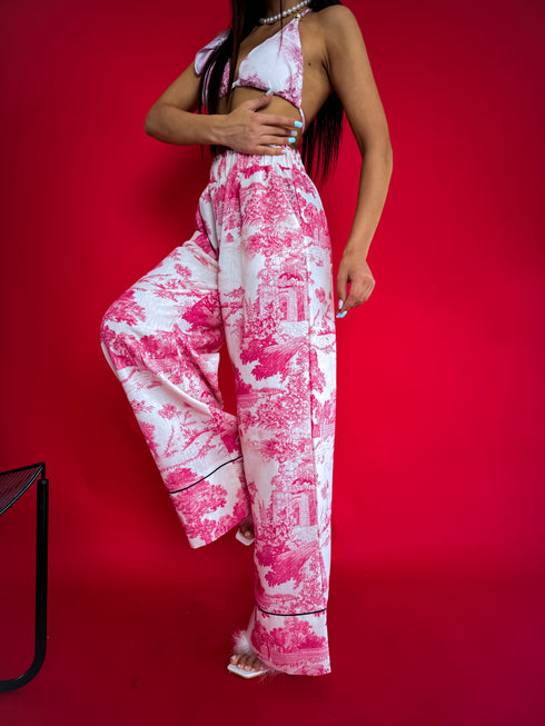 LUX silver pants "GEISHA" - white with pink